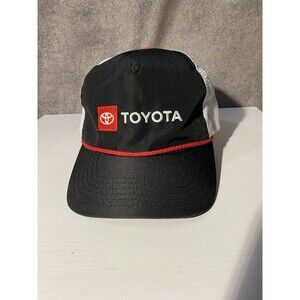 Vintage Toyota Trucker Hat Snapback Mesh Back Black White Red Rope Accent Cap